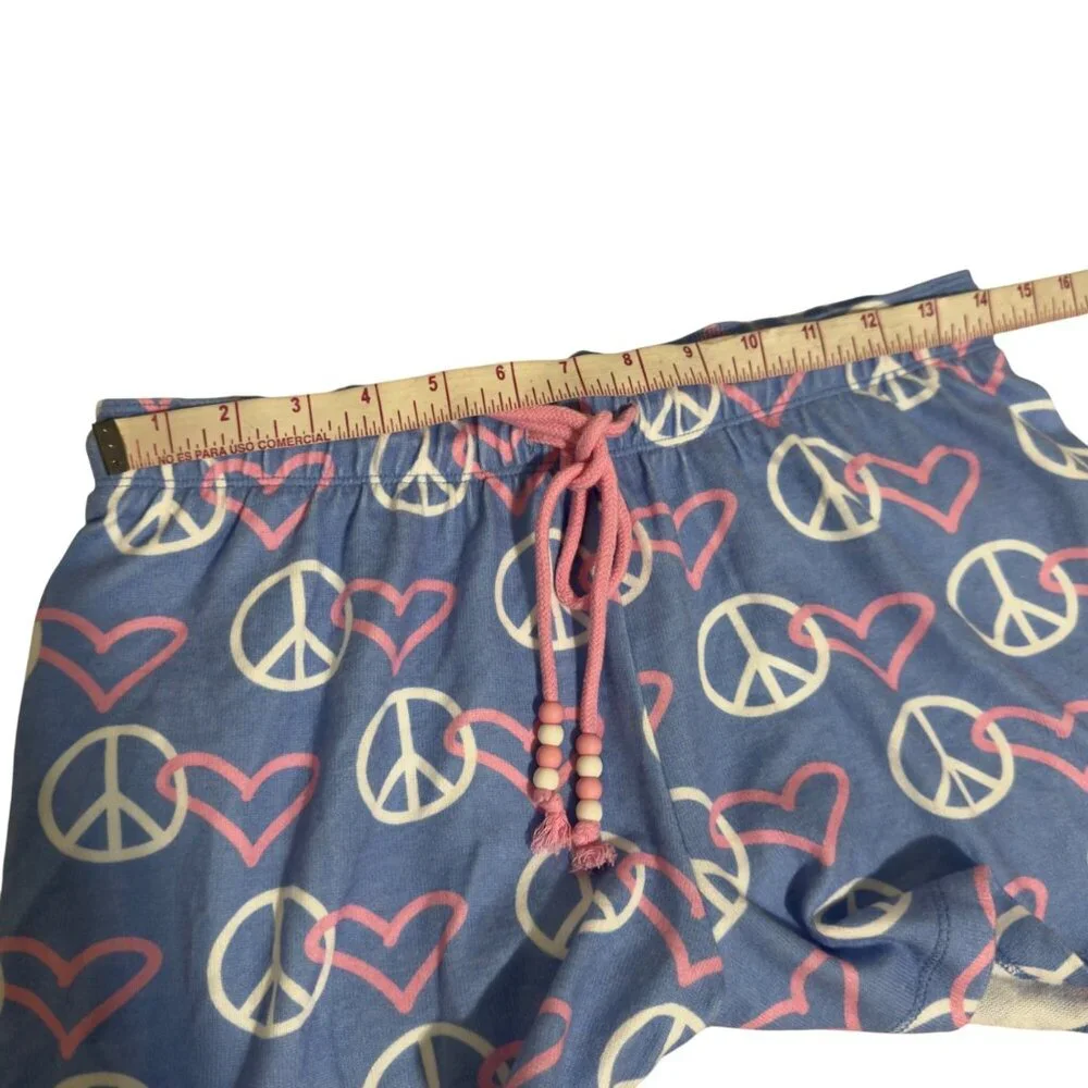 P.J. Salvage Peace & Love Lounge Set -‎ Blue Pink & White Hearts size small nwot